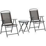 Outsunny Weerbestendige Metalen Bistroset 3-delig met Inklapbare Glastafel en Tuinstoelen - Bruin