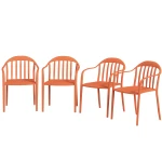 Outsunny Weerbestendige Tuinstoelenset van 4 Kunststof Stapelstoelen met Armleuning en Rugleuning Tot 120 kg Belastbaar