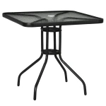 Outsunny Weerbestendige Vierkante Tuintafel 76x76 cm met Parasolgat, Antislip - Zwart