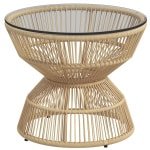 Outsunny bijzettafel, stijlvol tuinmeubel, weerbestendig PE-rattan, glazen blad, 60 x 60 x 50 cm, gemakkelijk te onderhouden, natuurlijk | Aosom.nl