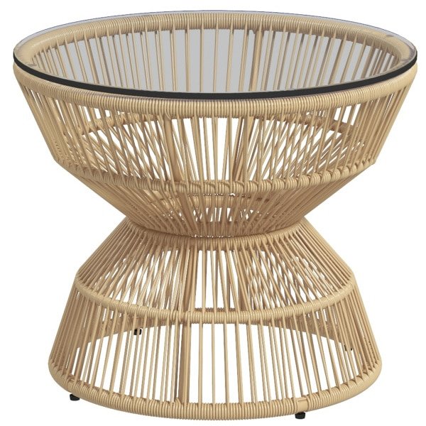 Outsunny bijzettafel, stijlvol tuinmeubel, weerbestendig PE-rattan, glazen blad, 60 x 60 x 50 cm, gemakkelijk te onderhouden, natuurlijk | Aosom.nl