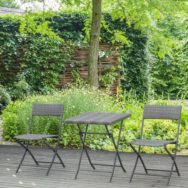 Outsunny bistroset, 3-delige poly rattan zitgroep, weerbestendig, modern design, comfortabel, perfect voor buiten, 60 x 60 x 75 cm | Aosom.nl