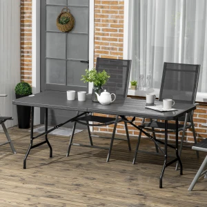 Outsunny buitentafel, opvouwbaar, ruimte voor 6 personen, weerbestendig, houtlook, 180 x 75,5 x 73 cm, donkergrijs | Aosom.nl