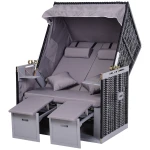 Outsunny dubbele ligstoel, verstelbaar, met bekerhouders, weerbestendig, inclusief beschermhoes, 200 x 130 x 30 cm, grijs | Aosom.nl