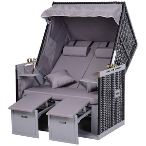 Outsunny dubbele ligstoel, verstelbaar, met bekerhouders, weerbestendig, inclusief beschermhoes, 200 x 130 x 30 cm, grijs | Aosom.nl