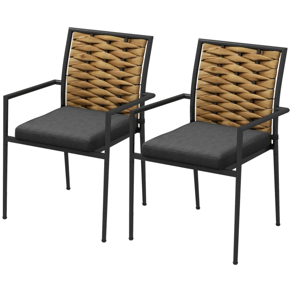 Outsunny moderne tuinstoelen, weerbestendig, stijlvol design voor terras, eenvoudig stapelbaar, 57 x 58 x 87 cm, zwart | Aosom.nl