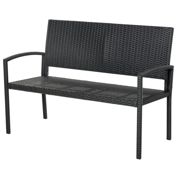 Outsunny poly rotan tuinbank, weerbestendig, 2-zits design, stevig staal, comfortabel voor buitengebruik, 122 x 60 x 87 cm, zwart | Aosom.nl