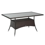 Outsunny polyrotan tuintafel, stijlvolle glazen eettafel, weerbestendig, stevig metaal, 150 x 85 x 74 cm, perfect voor buiten, zwart | Aosom.nl
