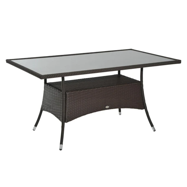 Outsunny polyrotan tuintafel, stijlvolle glazen eettafel, weerbestendig, stevig metaal, 150 x 85 x 74 cm, perfect voor buiten, zwart | Aosom.nl