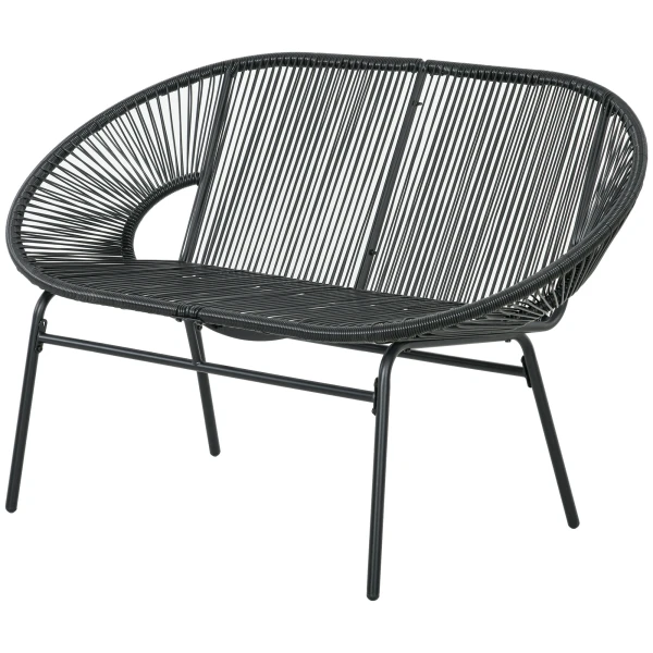 Outsunny rieten relaxstoel, Boho-stijl, comfortabel en stijlvol, perfect voor binnen en buiten, 132 x 72 x 83 cm, zwart | Aosom.nl