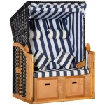 Outsunny strandstoel met dak, UV-bestendig, rotan look, inklapbaar met klaptafel, comfortabel, 118 x 79 x 150 cm, blauw | Aosom.nl