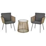 Outsunny tuinmeubelset 3-delige, 2 stoelen met rugkussens, bijzettafel met gehard glas, weerbestendig, comfortabel, kunstrotan, grijs | Aosom.nl