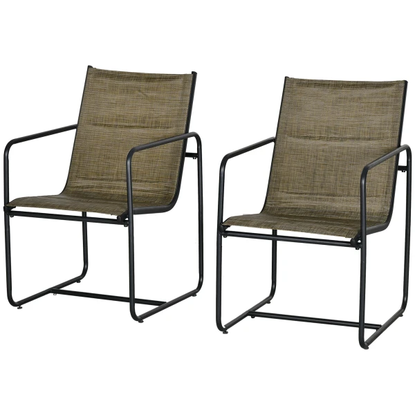 Outsunny tuinstoel, 2-delige set, weerbestendig, stevig metalen frame, comfortabel, 54 x 66,5 x 88 cm, zwart/bruin | Aosom.nl