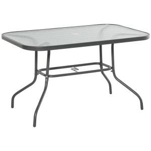 Outsunny tuintafel, balkontafel met parasolgat, stevig gehard glas, metalen frame, weerbestendig, 120 x 60 cm, zwart | Aosom.nl