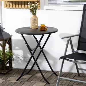 Outsunny tuintafel, rond, opvouwbaar, ideaal voor 2 personen, weerbestendig, staal + kunststof, 60 x 60 x 73 cm, donkergrijs | Aosom.nl