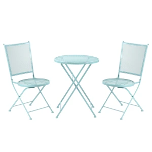 Outsunny tuinzitgroep, 3-delige bistroset, stevig metaal, ideaal voor terras en balkon, weerbestendig, compact ontwerp, blauw | Aosom.nl