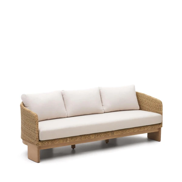 Kave Home 3-zits Loungebank Xoriguer Rattan en eucalyptushout - Beige