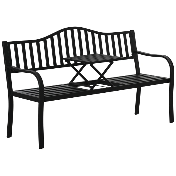 Outsunny Tuinbank, met uitschuifbare tafel voor 2-3 personen, Stevig en duurzaam, tot 110 kg per Zitplaatsen, 150 x 58,5 x 90 cm, Zwart | Aosom.nl