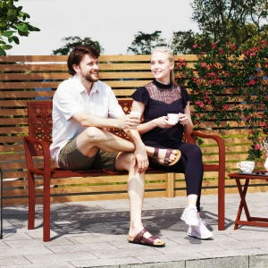 Outsunny tuin bank, Weerbestendig van Staal, Uitgesneden Rugleuning, Armleuningen, Voor 2 Personen tot 240 kg, 127 x 63 x 85 cm, Rood | Aosom.nl