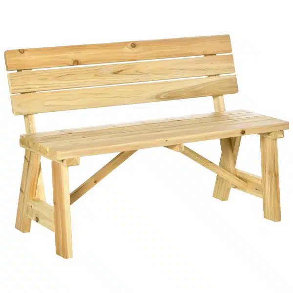 Outsunny tuinbank voor 2 personen, duurzaam sparrenhout, klassiek design, weerbestendig, 116 x 56 x 80 cm, naturel | Aosom.nl