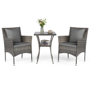 3-Delige Tuinset 2 Rotan Stoelen en Een Bijzettafel met Blad van Gehard Glas Een Loungeset voor Terras Tuin Veranda of Zwembad