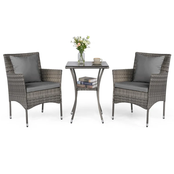 3-Delige Tuinset 2 Rotan Stoelen en Een Bijzettafel met Blad van Gehard Glas Een Loungeset voor Terras Tuin Veranda of Zwembad