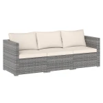3-Delige Tuinset Loungebank 3-Zits van PE-Rotan Modulaire Bank met Zachte Kussens Terrasmeubilair Balkonmeubilair Tuinmeubilair -Wit