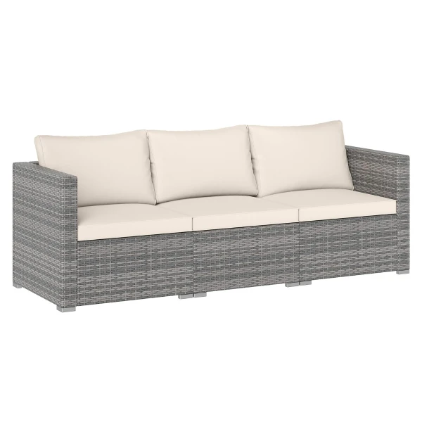 3-Delige Tuinset Loungebank 3-Zits van PE-Rotan Modulaire Bank met Zachte Kussens Terrasmeubilair Balkonmeubilair Tuinmeubilair -Wit