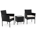 3-Delige Tuinset met Tafel en 2 Comfortabele Stoelen van Gehard Glas Afneembare Kussens Metalen Frame-Beige