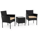 3-Delige Tuinset met Tafel en 2 Comfortabele Stoelen van Gehard Glas Afneembare Kussens Metalen Frame-Geelbruin