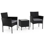 3-Delige Tuinset met Tafel en 2 Comfortabele Stoelen van Gehard Glas Afneembare Kussens Metalen Frame-Grijs
