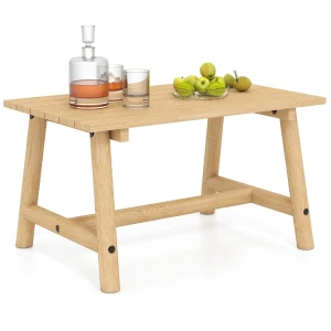 90 CM Massief Houten Tuintafel met Lamellenblad Rechthoekige Buitentafel Belastbaar tot 125 kg voor Tuin Naturel