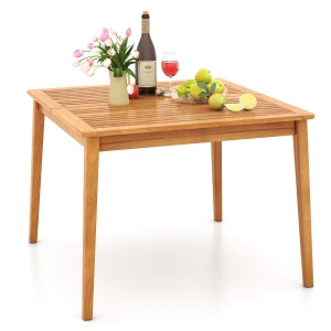 Acaciahouten Tuintafel voor 4 Personen 100 x 100 cm Vierkante Eettafel voor Buiten met 5 cm Parasolgat voor Tuinterras Natuurlijk