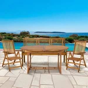 Artistiq Living Tuinset Larissa 2 stoelen + 1 bank + 1 uitschuifbare tafel, Acaciahout