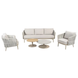 Eva loungeset met Sara coffeetafels latte keramiek teak dia. 65 & dia. 80 cm Taste - Taste