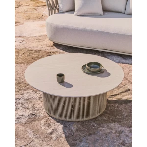 Kave Home Outdoor Salontafel Orosei Gesinterde steen en touw, 90cm - Naturel