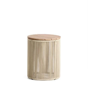 Kave Home Ronde Bijzettafel Dandara Acaciahout en touw, 40cm - Ecru