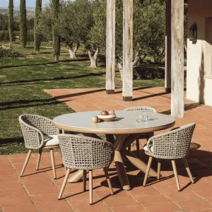 Kave Home Ronde Tuintafel Mirtia Gesinterde steen en houtlook, 148cm - Beige