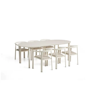 Kave Home Tuinset Erice Met ovale tuintafel en 6 stoelen, 230 x 100cm - Ecru