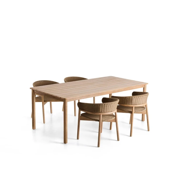 Kave Home Tuinset Met Sori tuintafel en 4 Arinella stoelen, 200 x 100cm - Beige