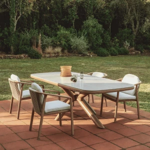 Kave Home Tuintafel Mirtia Gesinterde steen en houtlook, 240 x 110cm - Beige