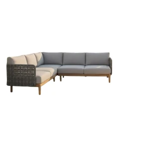 Kolbe corner lounge set light grey steel/braided anthracite/teak look Eurofar - Eurofar