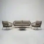 Loungeset Dakota Creme Bruin 4-delig Stoel Bank Aluminium Touw Buiten Tuinstoel Tuinbank Vita Lux