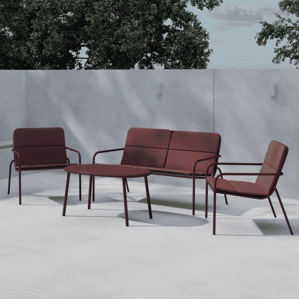 Nohr Loungeset Shayn Met bank, 2 stoelen en tafel - Burgundy