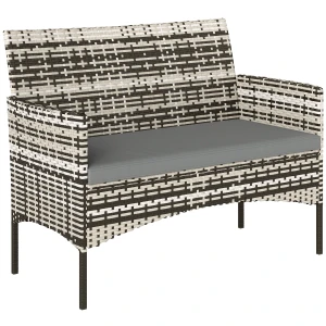 Outsunny 2-zits rattan tuinbank PE-Rattan outdoor-terrassenbank met kussen, antislipmatten, stalen frame, lichtgrijs
