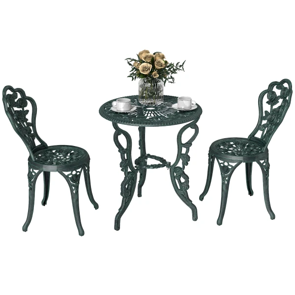 Outsunny 3-delige bistroset, duurzaam, weerbestendig, perfect voor balkon, elegant ontwerp, eenvoudig te onderhouden, antiek groen | Aosom.nl