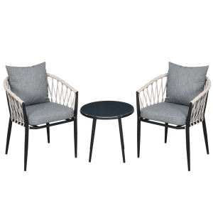 Outsunny 3-delige tuinmeubelset, weerbestendig, inclusief 1 tafel en 2 stoelen, stevig staal, perfect voor balkon, compact formaat, grijs | Aosom.nl