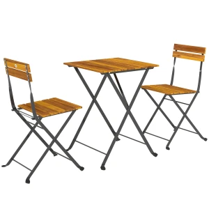 Outsunny 3-delige zitgroep voor 2 personen met opvouwbare tafel en 2 stoelen, geschikt voor balkon of terras, teak