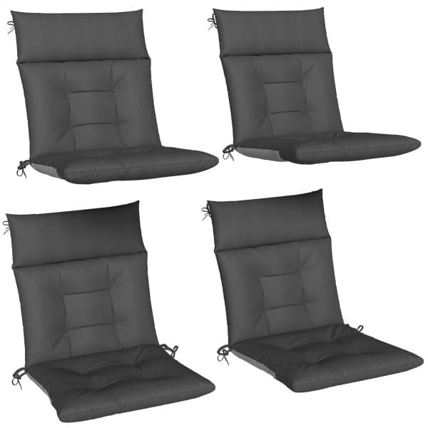Outsunny 4-delig set zitkussens waterafstotend antislip stoelkussens met banden, indoor en outdoor 111,5 x 53 x 8 cm donkergrijs