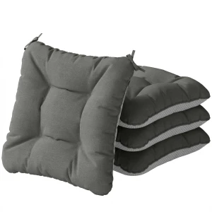 Outsunny 4-delige set stoelkussens 39,5 x 39,5 x 10 cm met banden, anti-slip outdoor indoor zitkussen